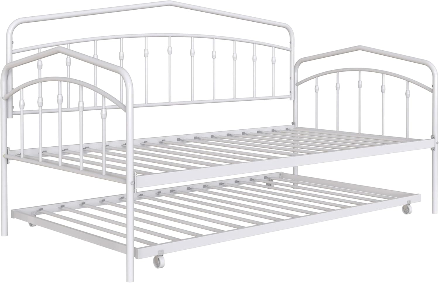 Christopher Knight Home Fox Twin Daybed with Trundle, Metal Sofa Bed Set, Rollaway Daybed Couch Bed Frame for Bedroom Living Room Guest Room, Elegant and Simple Style, Anti-Noise, Easy Assembly, White