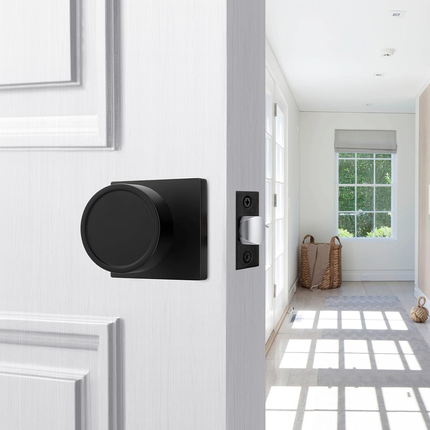 Goldenwarm Matte Black Door Knobs Passage, Closet Door Knob Zinc Alloy, Contemporary Black Interior Door Knobs for Hallway, 5 Pack