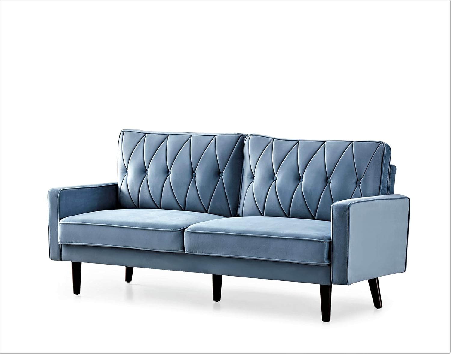 Container Furniture Modern Style Tufted Velvet Couches for Living Room with Soft Fabric Upholstery and Solid Wood Frame, 2 Piece Sofa and Loveseat Set, Light Grayish Cyan