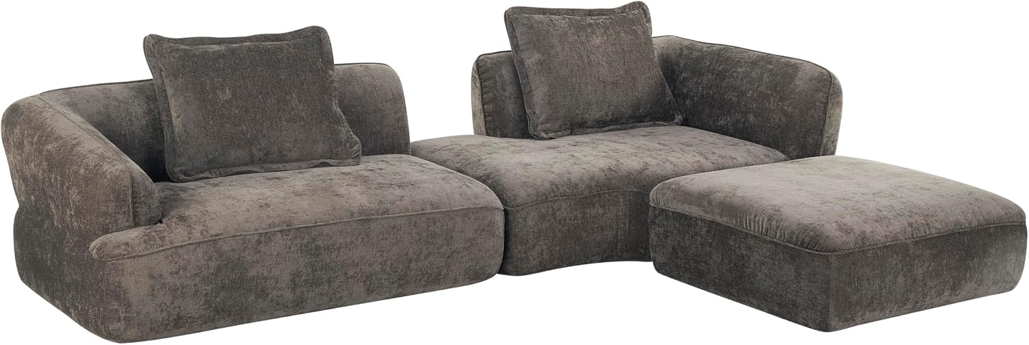Christopher Knight Home Zacha 121' Modular L-Shape Sofa Couch with Chaise Lounge, Modern Boneless Sofa for Living Room, Fabric Upholstered Cloud Couch with Deep Seat, Dark Brown