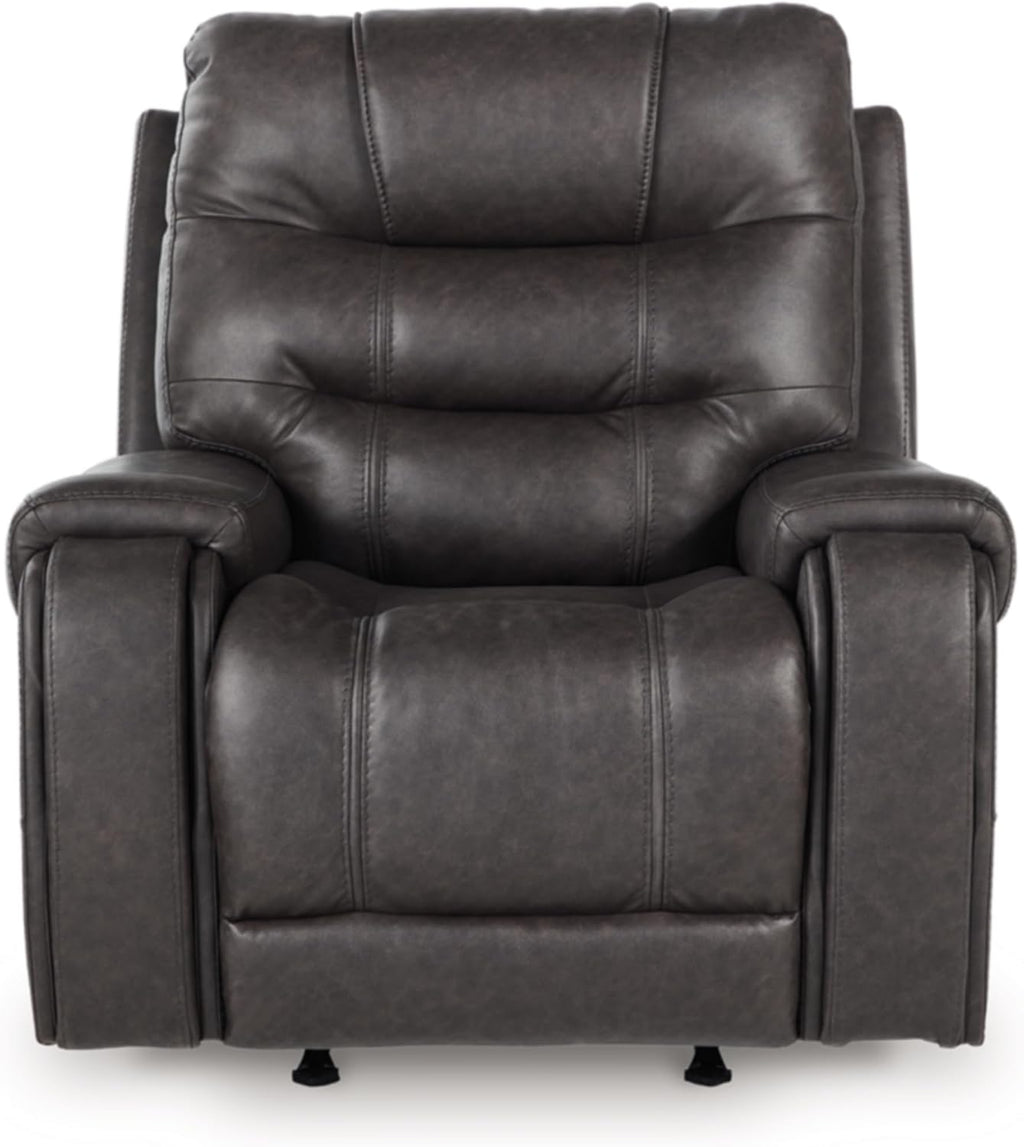 Signature Design by Ashley MakingMoves Rocker Recliner, Faux Leather Oversized Recliner Chair, No Assembly Required, with Pop-Out Cup Holders for Living Rooms, Smoke, 40' W