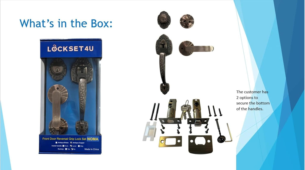 Noma Single Front Door Hardware Set, Grip Entry Door Lock Set with Lever Handle and deadbolt, Antique Copper