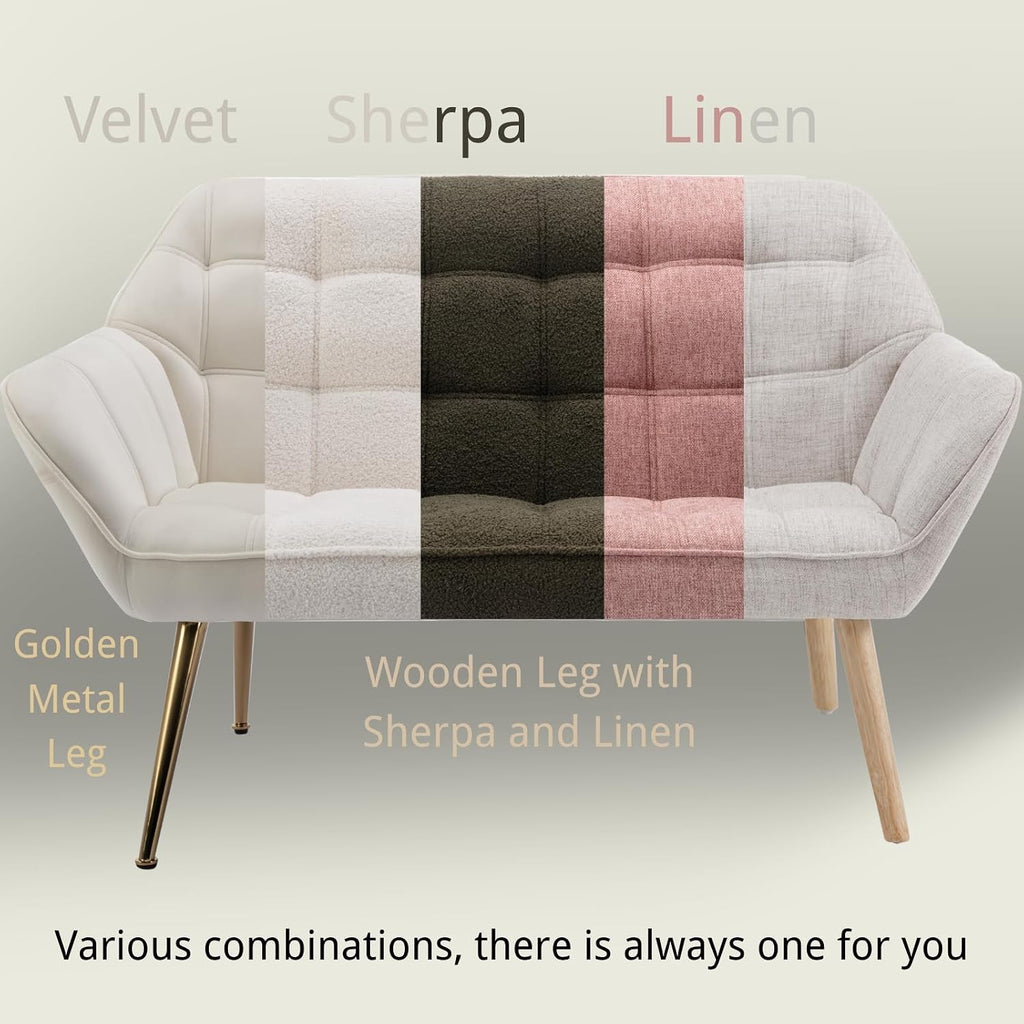 48'Small Loveseat Sofa, Modern Velvet Upholstered Mini Couch 2-Seater Fluffy Love Seat with Quilting Backs and Metal Legs for Small Space Living Room, Bedroom, Beige