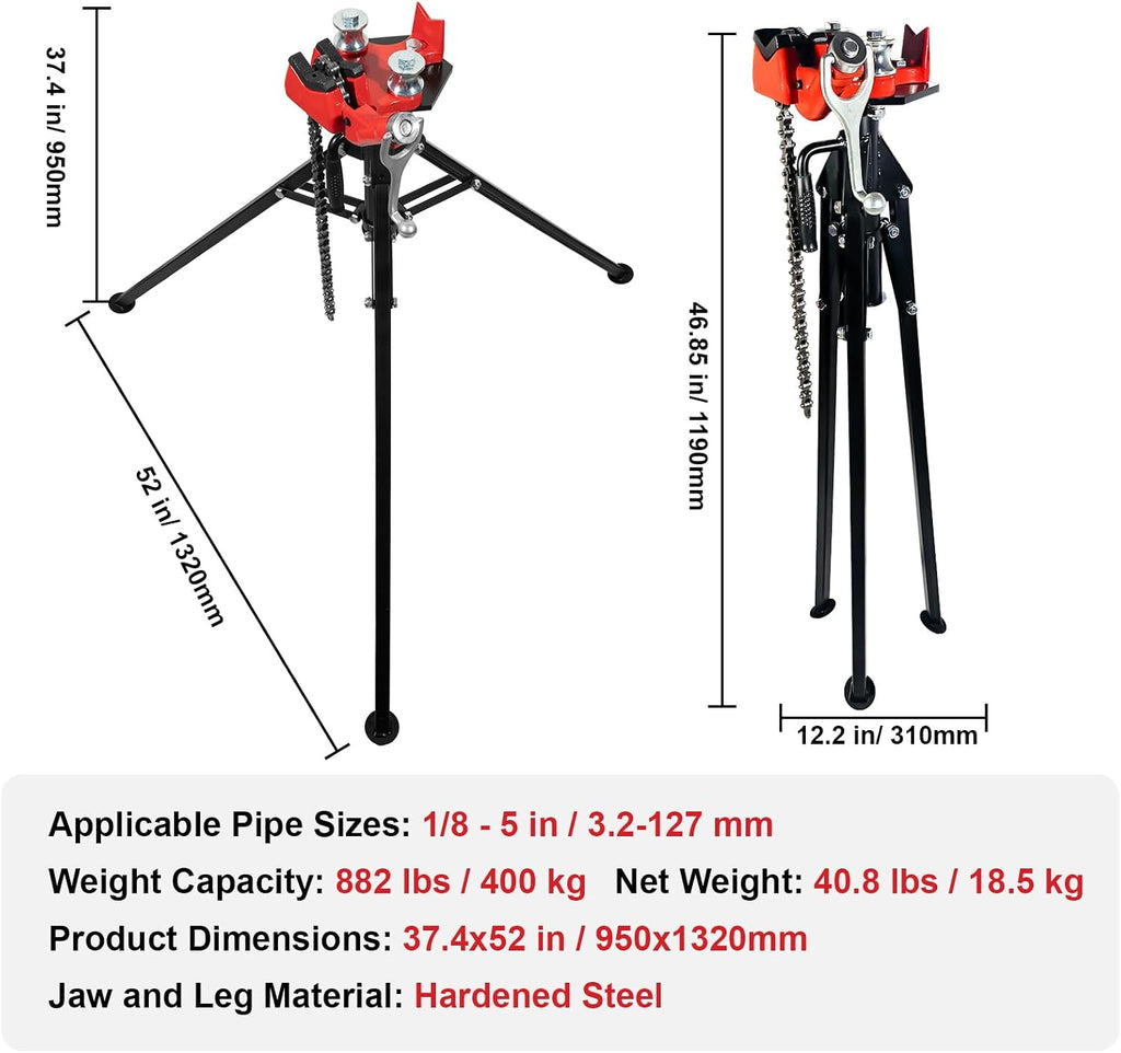 Pipe Vise Stand with Chain, 2-in-1 Bender, 882LB Capacity, Folding Tripod for 1/8'-5' Pipes