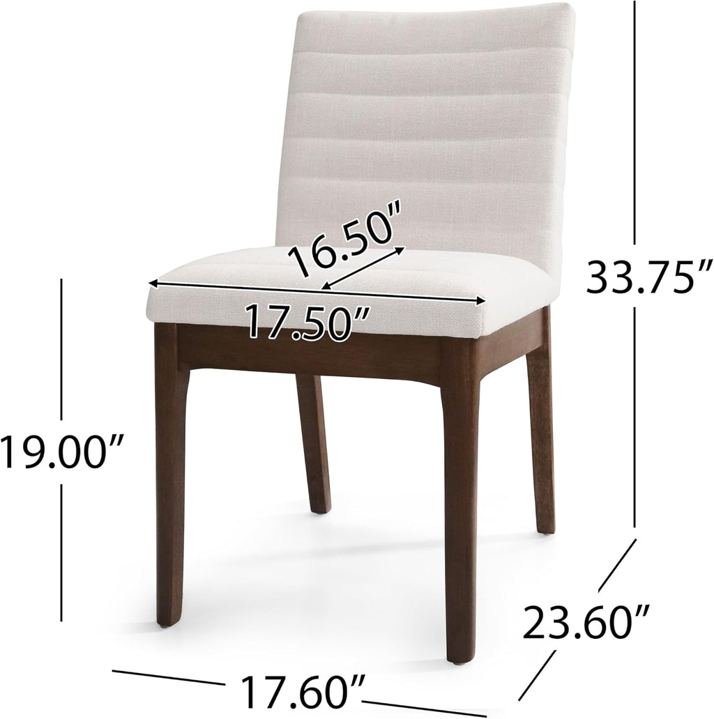 Christopher Knight Home Lancer Dining Chairs Set of 2, Wooden Kitchen Side Chair, Fabric Upholstered Accent Chair, Mid-Century Modern Armless Design with Channel Stitching, Light Beige and Walnut