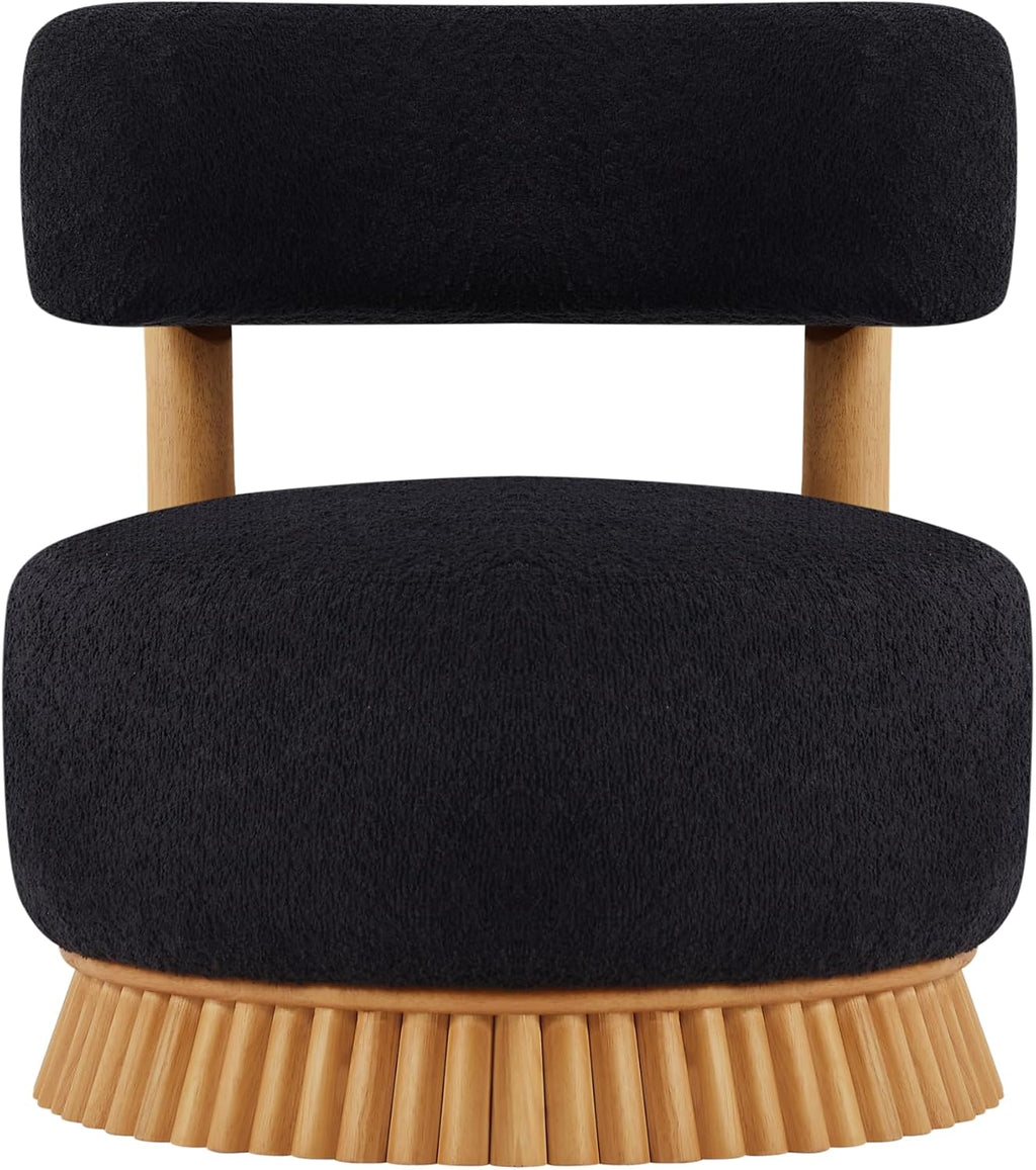 Christopher Knight Home Eloise Modern Accent Chair Set of 2, Boucle Upholstered Lounge Chair Indoor with Wooden Frame, Comfy Reading Chair for Bedroom, Black+Natural