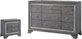 HOMES: Inside + Out Zenka Solid Wood 2-Piece Dresser and Nightstand Set with Metal Pulls, Mirror Trim, Felt-Lined Top Drawer, Easy Assembly for Bedroom, Guest Room, Light Gray