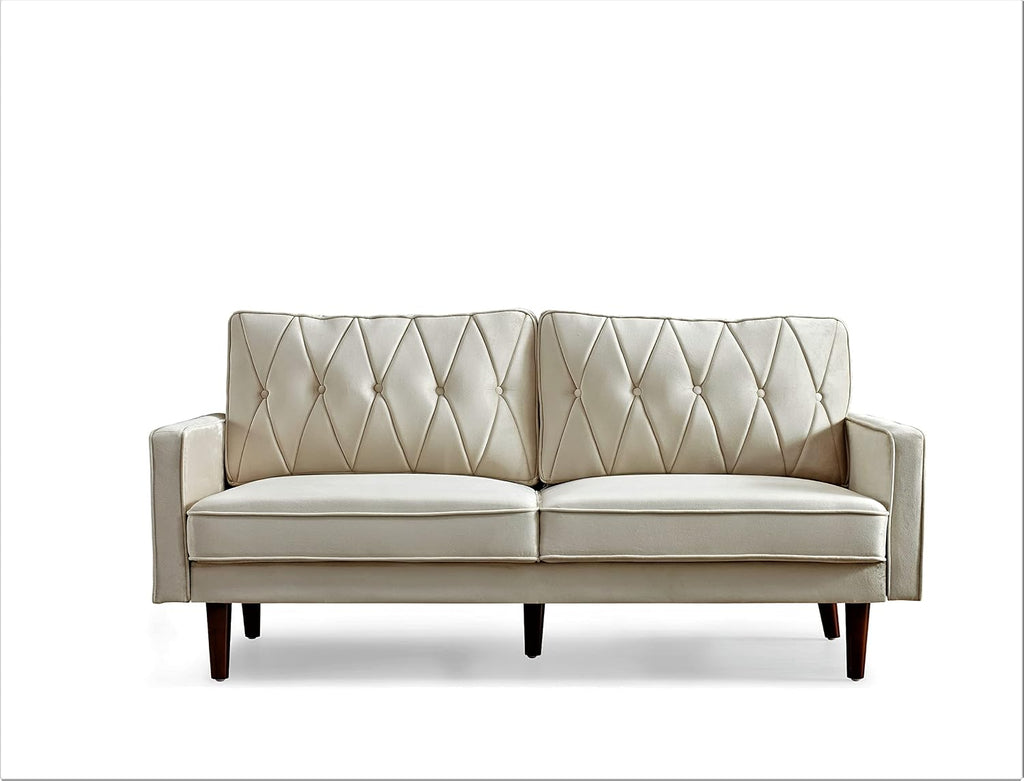 Container Furniture Modern Style Tufted Velvet Couches for Living Room with Soft Fabric Upholstery and Solid Wood Frame, 2 Piece Sofa and Loveseat Set, Ivory