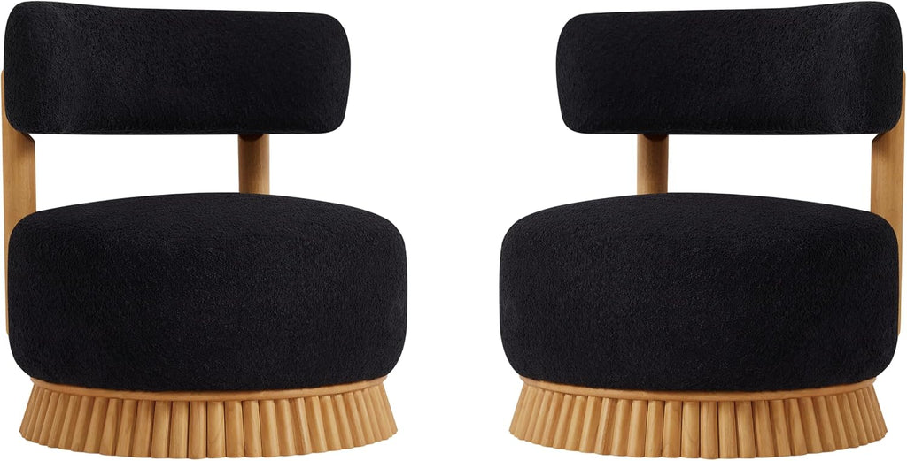Christopher Knight Home Eloise Modern Accent Chair Set of 2, Boucle Upholstered Lounge Chair Indoor with Wooden Frame, Comfy Reading Chair for Bedroom, Black+Natural