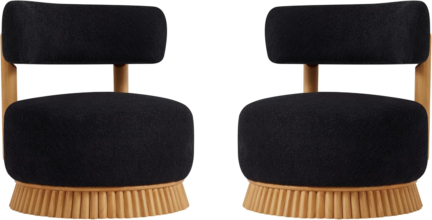 Christopher Knight Home Eloise Modern Accent Chair Set of 2, Boucle Upholstered Lounge Chair Indoor with Wooden Frame, Comfy Reading Chair for Bedroom, Black+Natural