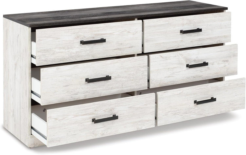 Signature Design by Ashley Shawburn Modern Farmhouse 6 Drawer Dresser, Two Tone White & Dark Gray