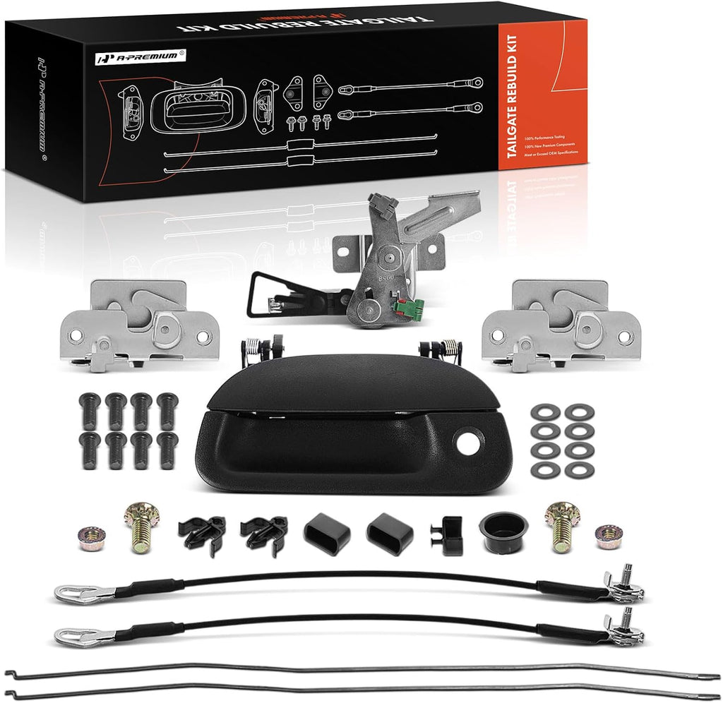 A-Premium Tailgate Rebuild Kit Compatible with Ford F-150 1997-2003, F-250 Super duty F-350 Super duty 1999-2007, Rear Tailgate Parts Metal Handle Bezel Latch Rod Cable Hinge Bolts (Pack of 34)