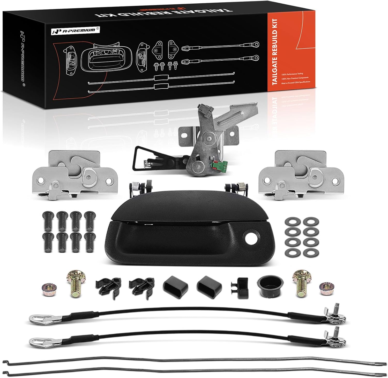 A-Premium Tailgate Rebuild Kit Compatible with Ford F-150 1997-2003, F-250 Super duty F-350 Super duty 1999-2007, Rear Tailgate Parts Metal Handle Bezel Latch Rod Cable Hinge Bolts (Pack of 34)