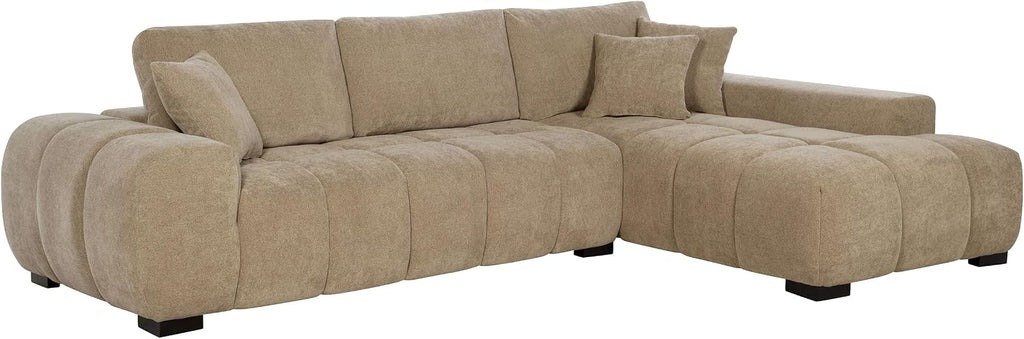 Coaster Home Furnishings - Octavia - Fabric - Upholstered Sectional Sofa with Chaise, Grid Tufting and Accent Pillows - Living Room - Camel - 509961