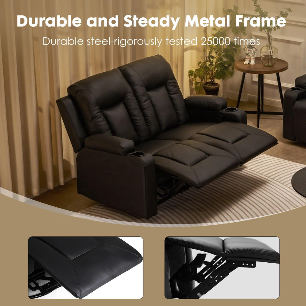 LUCKLIFE Leather Recliner Sofa Set with Manual Recliners,Living Room Furniture Set with Reclining Couch,Loveseat and Armchair,Living Room Chair with Cup Holders,Black (2+1)