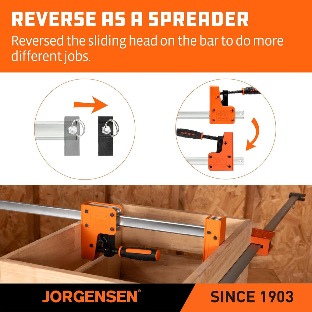 JORGENSEN 48-inch Bar Clamps, 90°Cabinet Master Parallel Jaw Bar Clamp Set, 2-pack