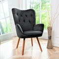 Container Furniture Direct Chic Accent Arm Chairs for Living Room, Bedroom, or Home Office, Button-Tufted Midcentury Armchair with Wingback Design and Splayed Legs, Black