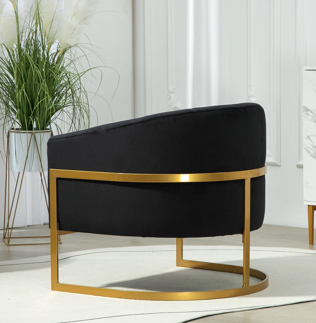 Container Furniture Direct Velvet Modern Accent Armchair - Luxury Gold Frame | Versatile Seating for Living Room, Bedroom, Office, Black