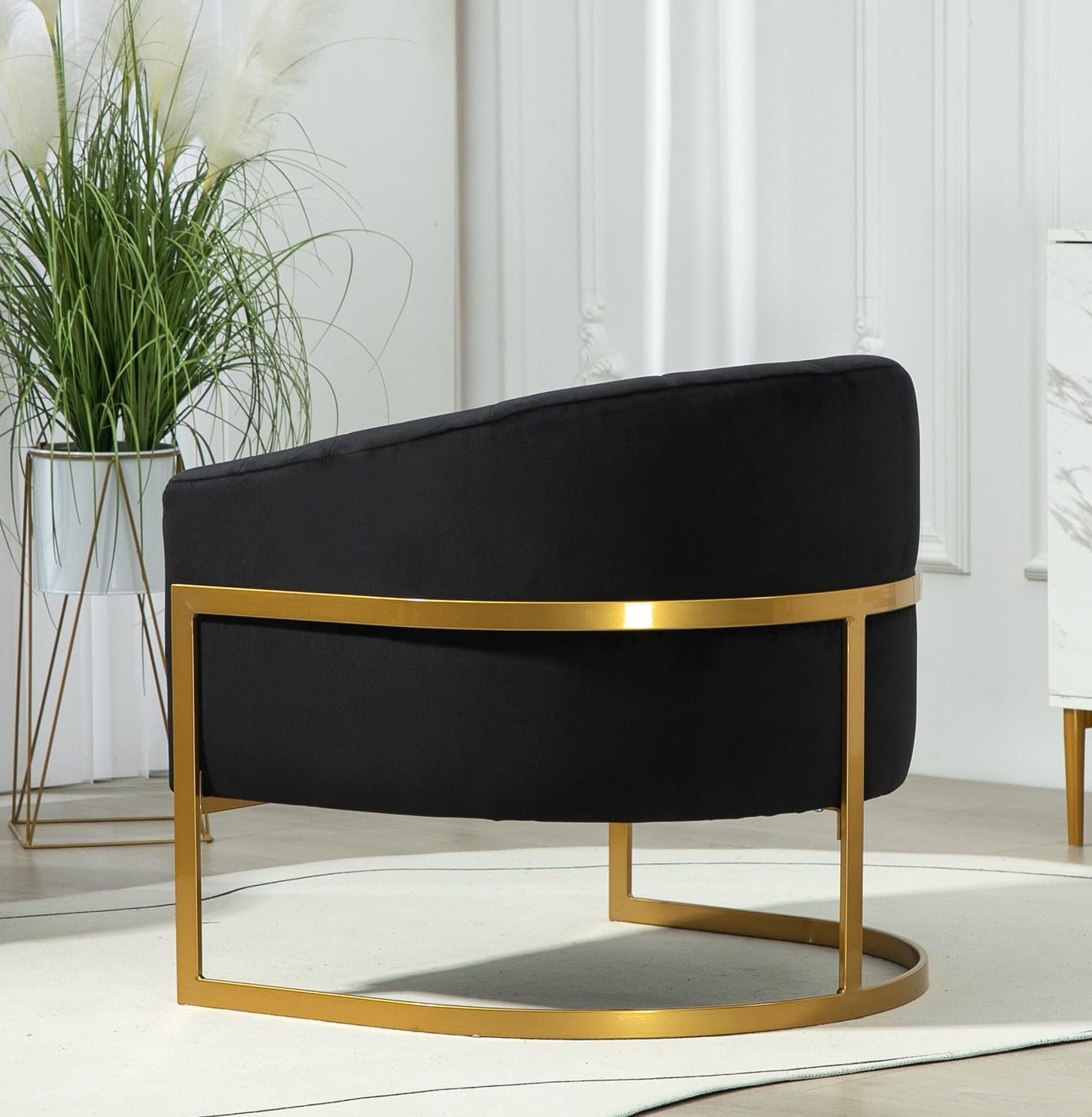 Container Furniture Direct Velvet Modern Accent Armchair - Luxury Gold Frame | Versatile Seating for Living Room, Bedroom, Office, Black