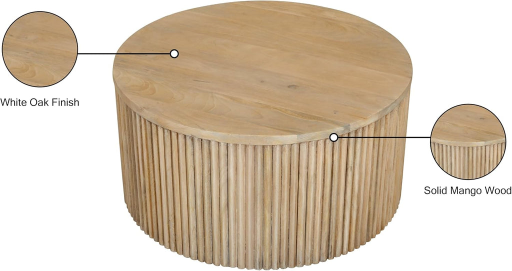 Meridian Furniture 276-CT Oakhill Collection Modern | Contemporary Round White Oak Finish Coffee Table, Natural Wood, 36' W x 36' D x 16' H