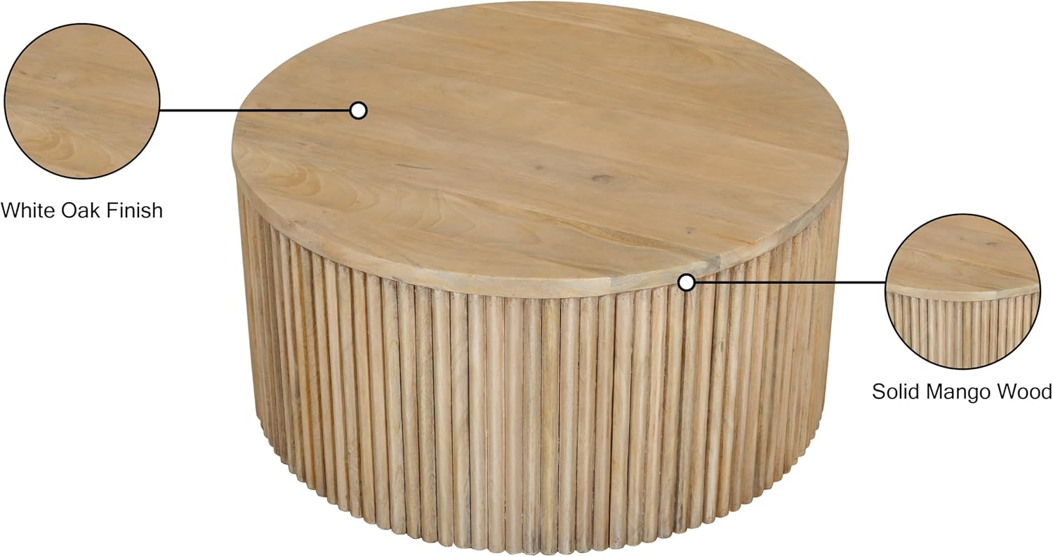 Meridian Furniture 276-CT Oakhill Collection Modern | Contemporary Round White Oak Finish Coffee Table, Natural Wood, 36' W x 36' D x 16' H
