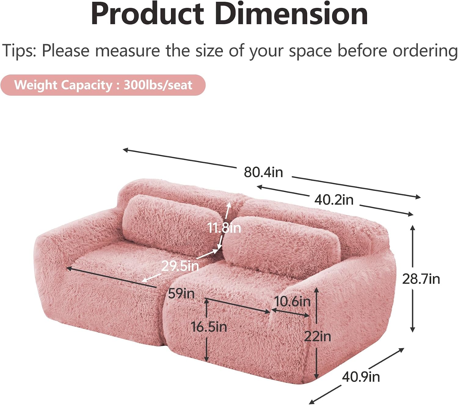 80-Inch Boneless Love Seat Couches in a Box, 2 Seat Modular Foam Cloud Sofa Floor Compressed Loveseat Couch W/Angle Armrests for Home Apartments Bedroom Living Room