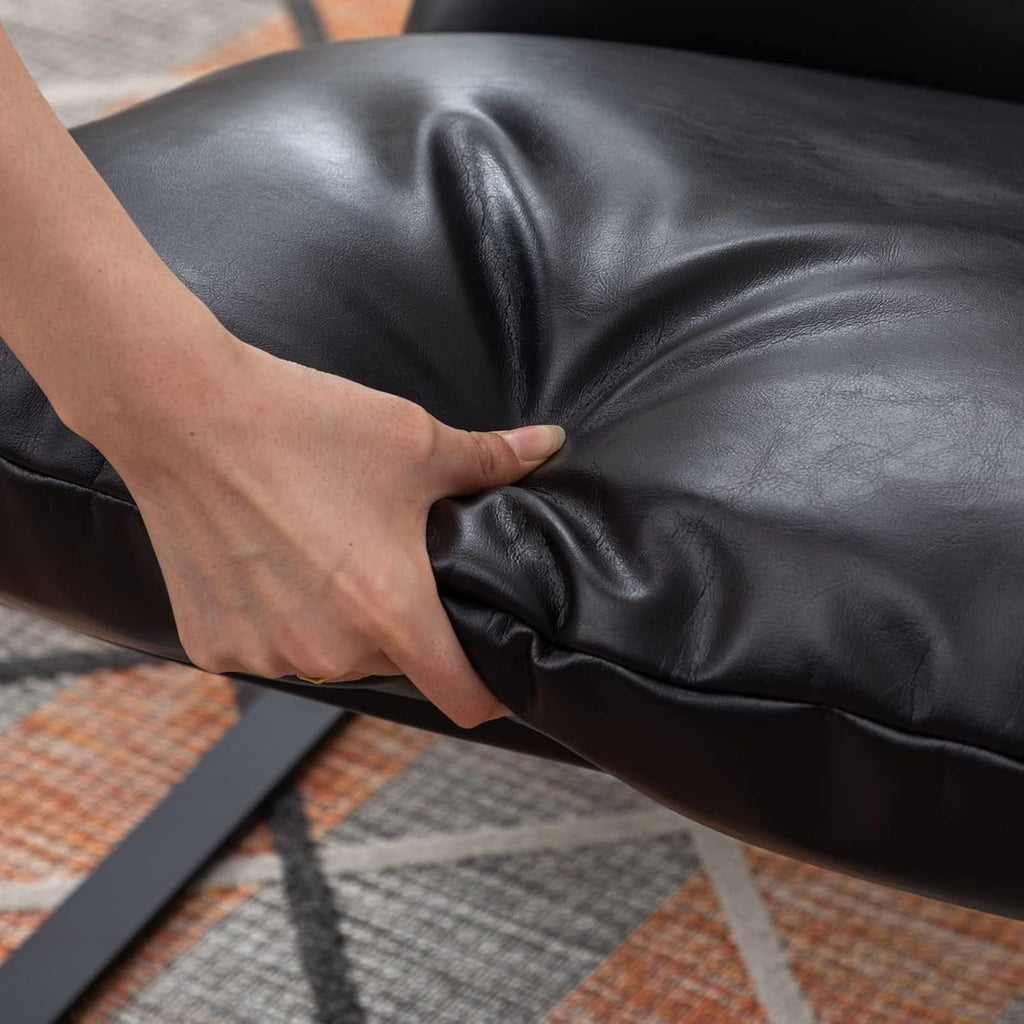 Ya-Home Mid-Century Accent Chair, Comfy PU Leather Side Chair with Armrest, Upholstered Leisure Chair with Black Metal Frame for Living Room Bedroom Reception Room, Black