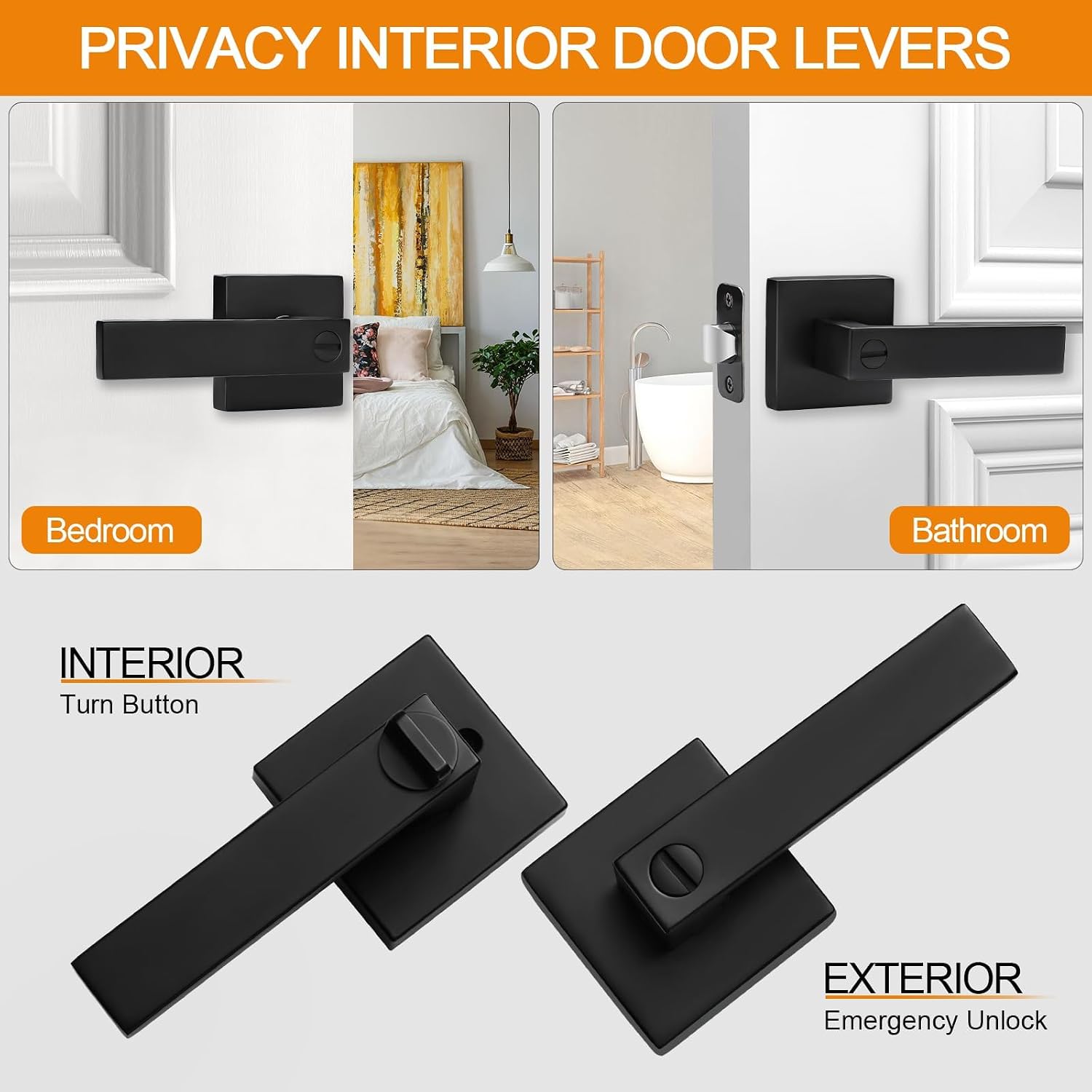 Sopoby 10 Pack Matte Black Door Handles Privacy Door Levers, Keyless Interior Door Knobs Square Door Levers Heavy Duty Door Locks for Bedroom Bathroom, Reversible Flat Levers