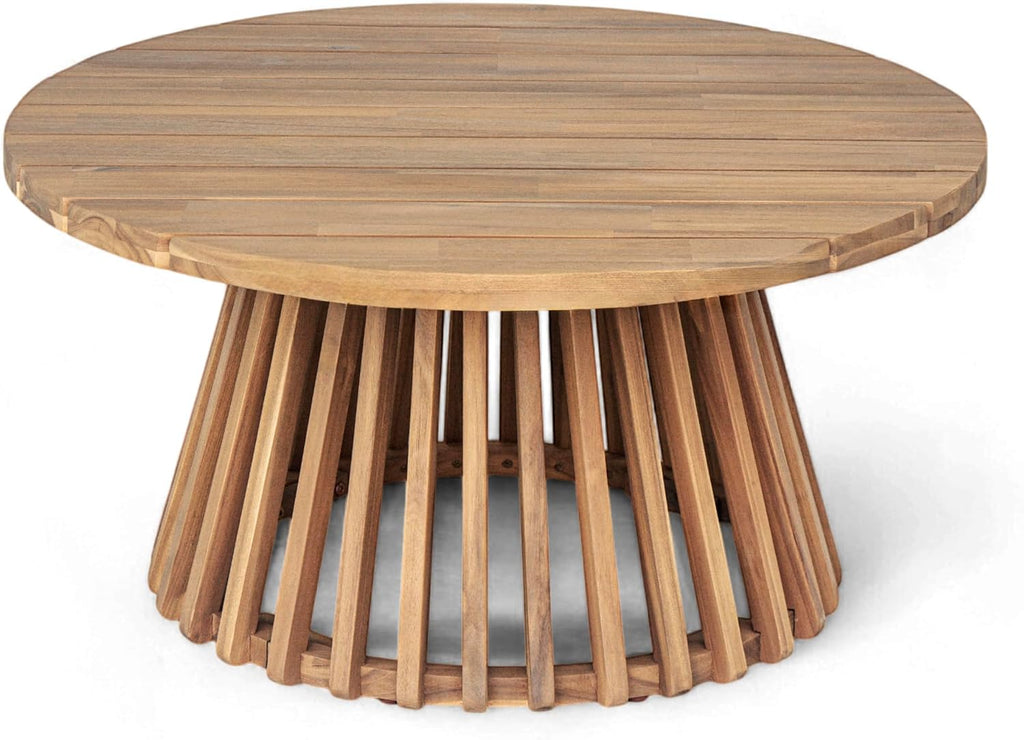 Christopher Knight Home Hakee Acacia Wood Patio Coffee Table, Round Coffee Table with Unique Wooden Base, Stylish Indoor/Outdoor Table, Easy Assembly, 31.5' x 31.5' x 16', Light Teak