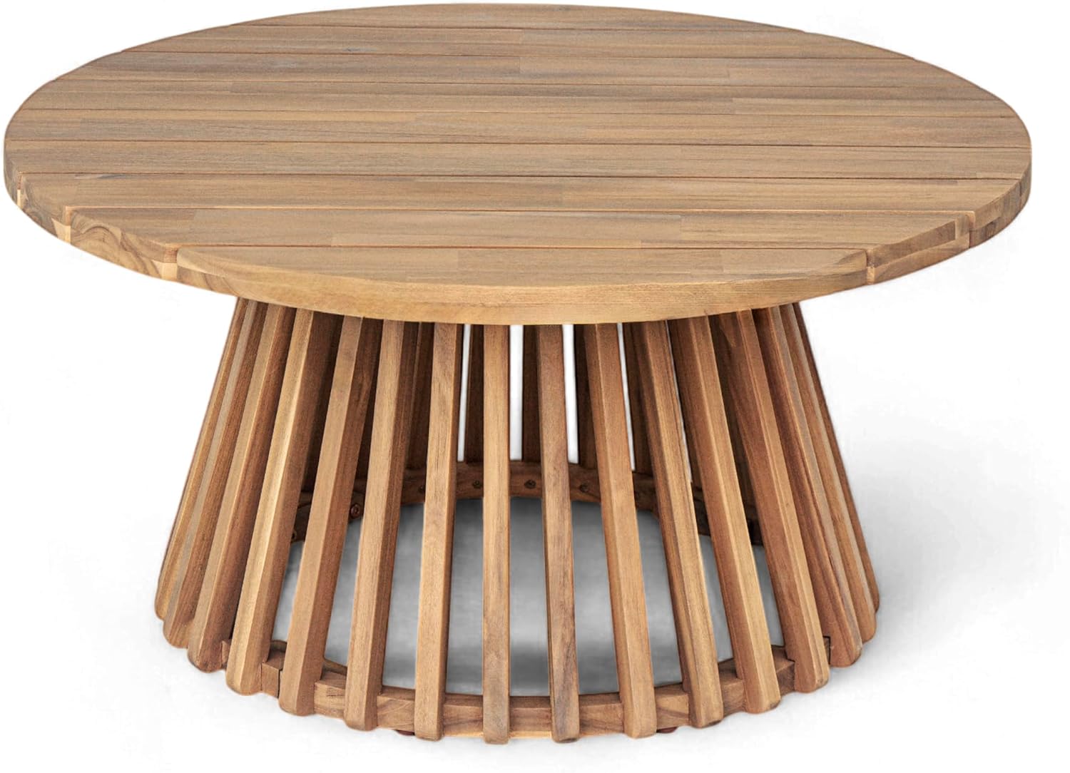 Christopher Knight Home Hakee Acacia Wood Patio Coffee Table, Round Coffee Table with Unique Wooden Base, Stylish Indoor/Outdoor Table, Easy Assembly, 31.5' x 31.5' x 16', Light Teak