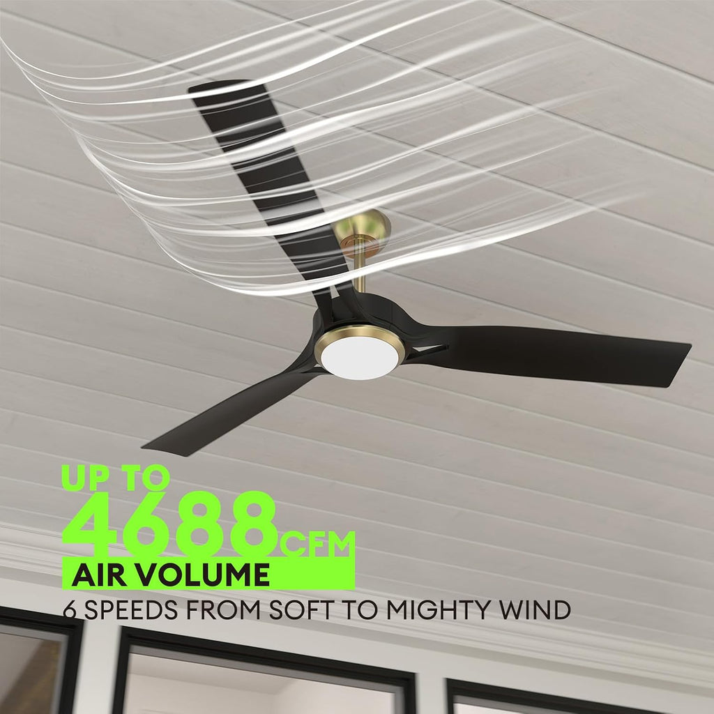 60 Inch Ceiling Fans with Lights and Remote Control, Modern Ceiling Fan with 6 Speeds, 3CCT, Quiet DC Motor, Reversible, Ceiling Fan for Living Room,Indoor and Outdoor