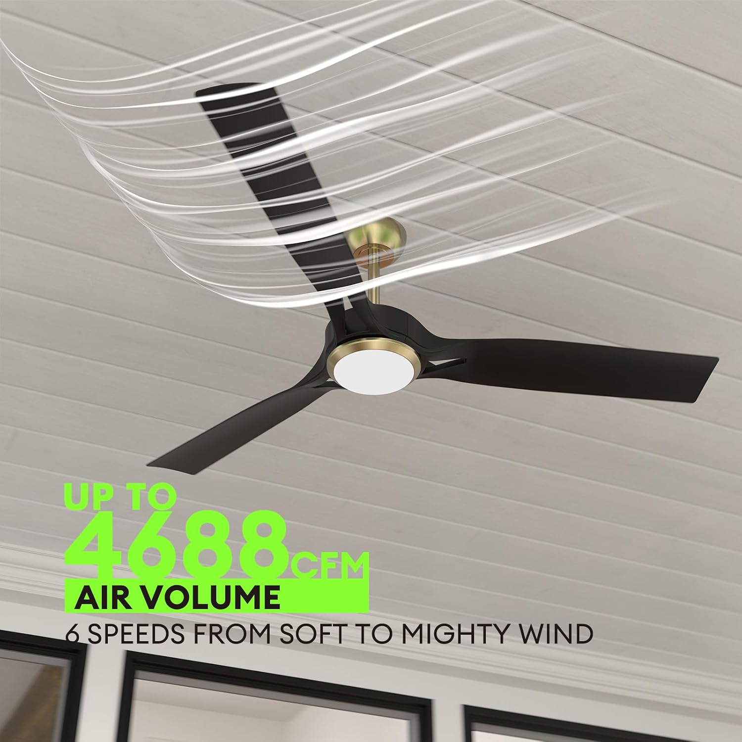 60 Inch Ceiling Fans with Lights and Remote Control, Modern Ceiling Fan with 6 Speeds, 3CCT, Quiet DC Motor, Reversible, Ceiling Fan for Living Room,Indoor and Outdoor