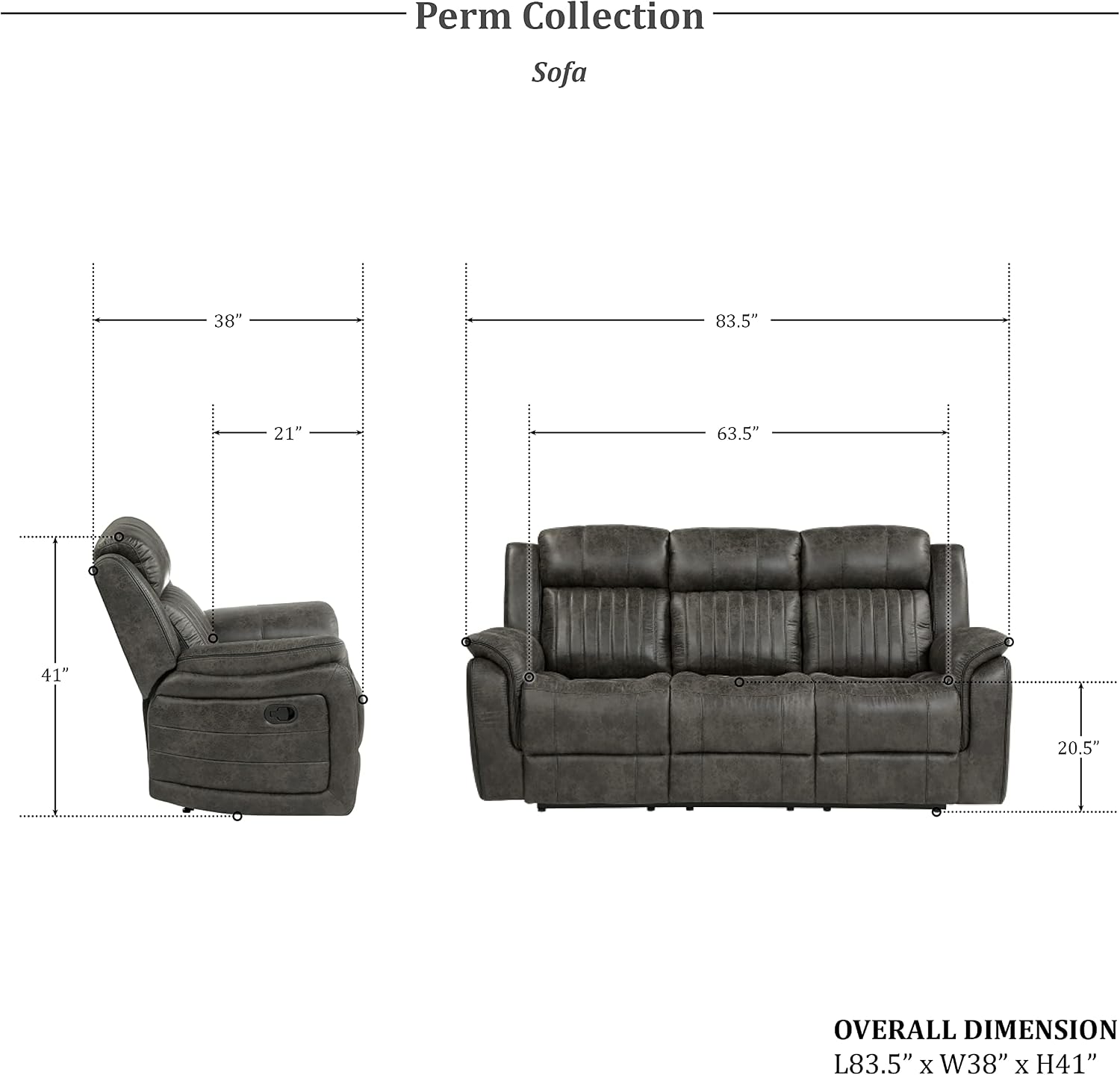Lexicon Recliner Living Room Set, Home Theater Seating, Manual Polished Microfiber Upholstery Sofas, RV Couch Including Double Recliner Sofa, Loveseat and Chair, 3-Piece Set, Brownish Gray
