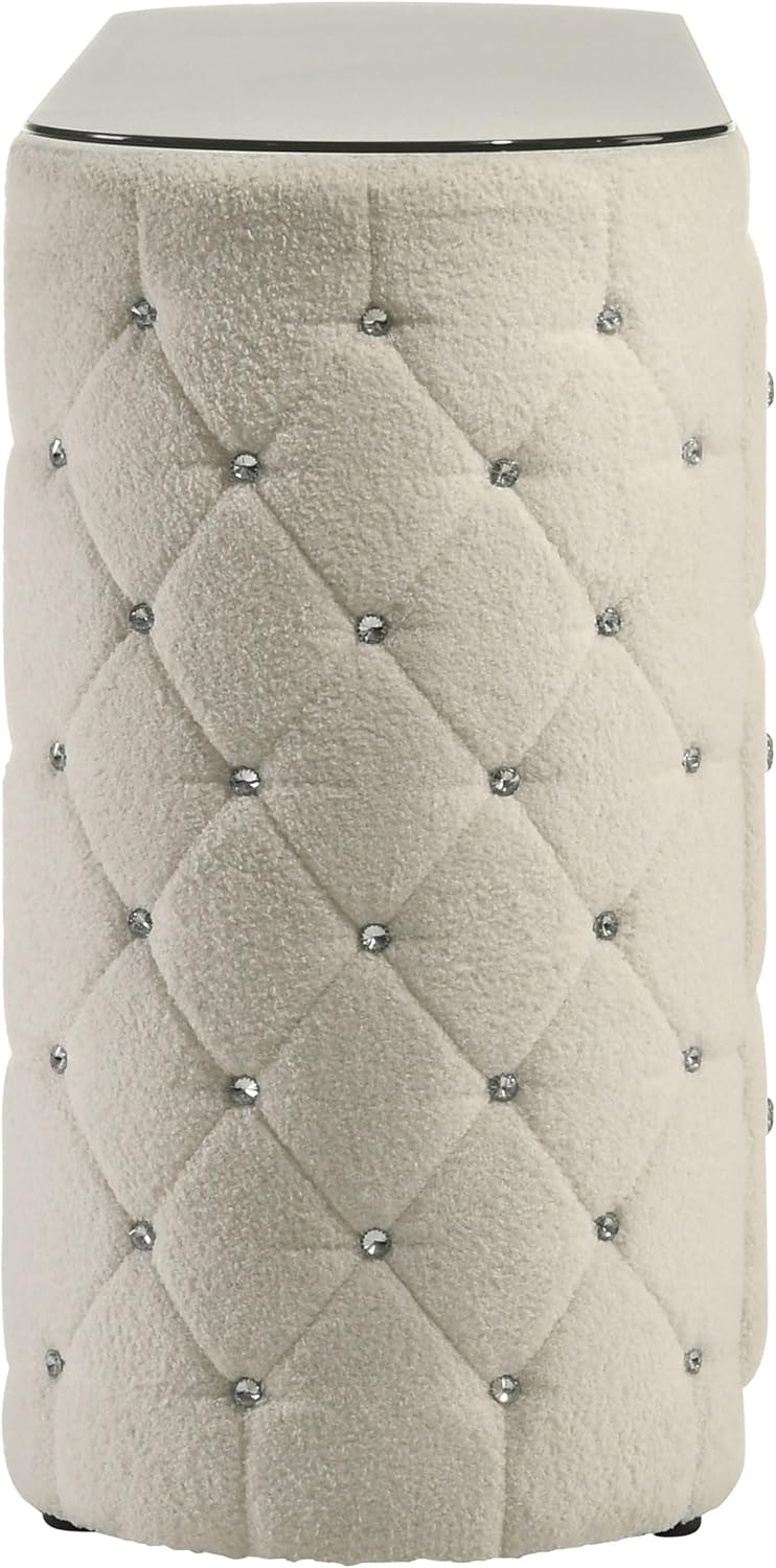 Coaster Home Furnishings - Sonya - Wood - Boucle Upholstered 6-Drawer Dresser with Crystal Hardware, Tufted Panels and Glass Top - Bedroom - Ivory - 360113