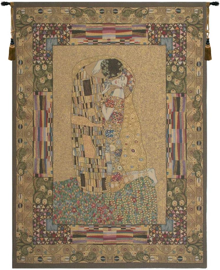 C Charlotte Home Furnishings Inc The Kiss European Tapestry Wall Hanging | Viscose Cotton and Polyester Blend Wall Art | 36 in. x 26 in | Home Decor Accents | Inspired by Gustav Klimt