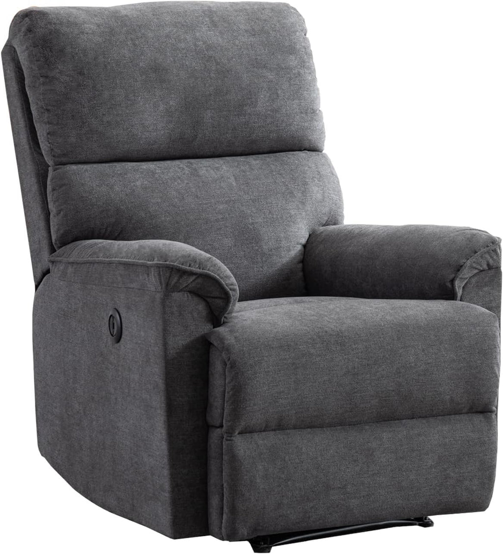 EBELLO Power Recliner Chair, Electric Recliner, Breathable Fabric Single Overstuffed Recliner Sofa Chair with USB Charge Port for Elderly Living Room, Bedroom, Gray, Power Gray