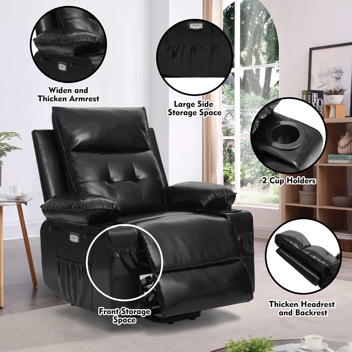 Polar Aurora Power Lift Chair for Elderly,Electric Recliner Chair with Vibrating Massage & Heating,Living Room Chair with Thickened armrest,USB Ports,2 Cup Holders