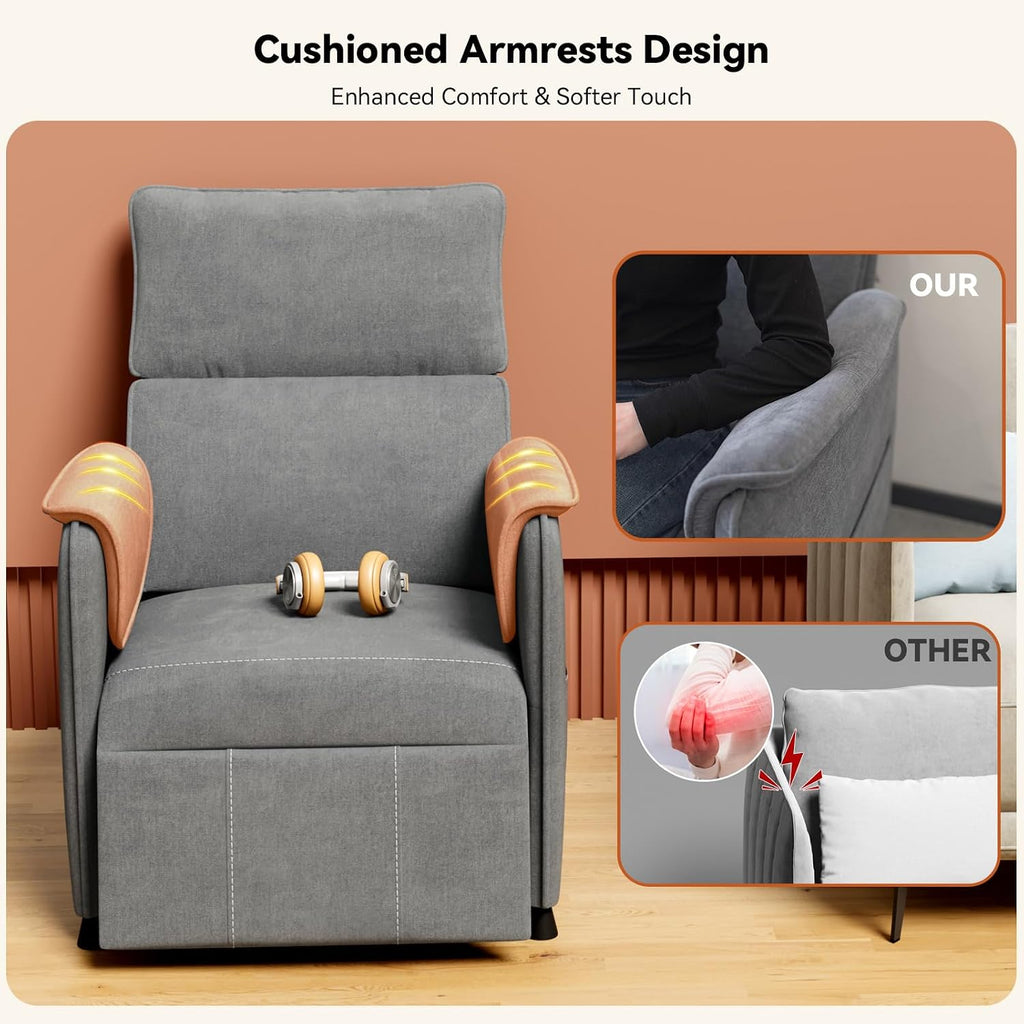 Recliner Chair，Electric Adjustable Chenille Recliner with Remote Control and Padded Backrest,Home Theater Recliner Single Sofa Seat with Thick Seat Cushion for Living Room Bedroom (Grey)