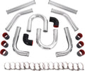 KUAFU 2.5' 8Pcs Aluminium Turbo Intercooler Piping w/U Pipe Black Silicone Coupler & Stainless Steel Clamp Kit Universal Tube Polishing Set Rubber Silvery & Black