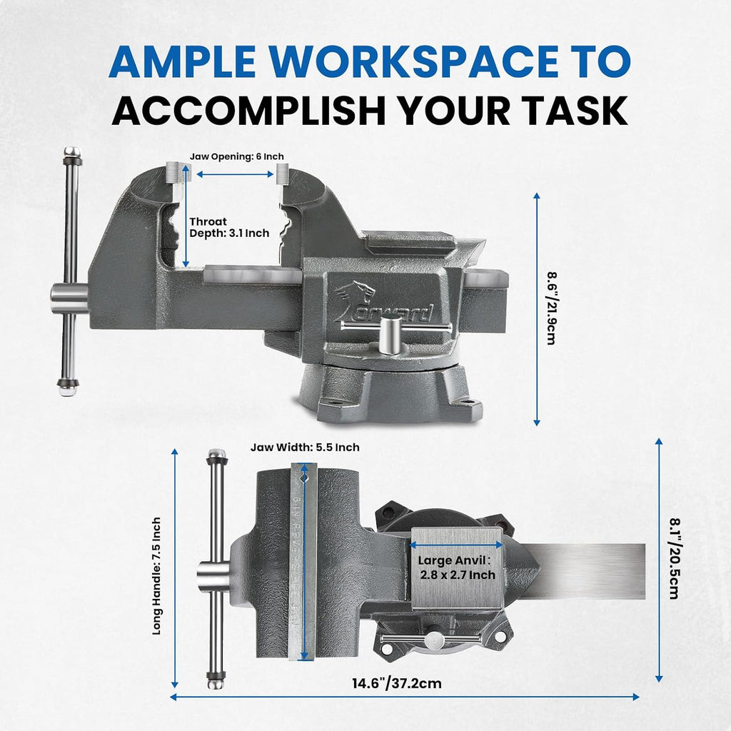 Forward CR50A-5.5In Bench Vise Heavy Duty Vice with Anvil and 210 Degrees Swivel Base (5 1/2')