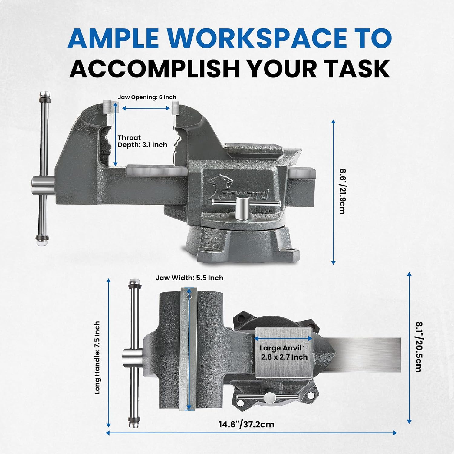 Forward CR50A-5.5In Bench Vise Heavy Duty Vice with Anvil and 210 Degrees Swivel Base (5 1/2')