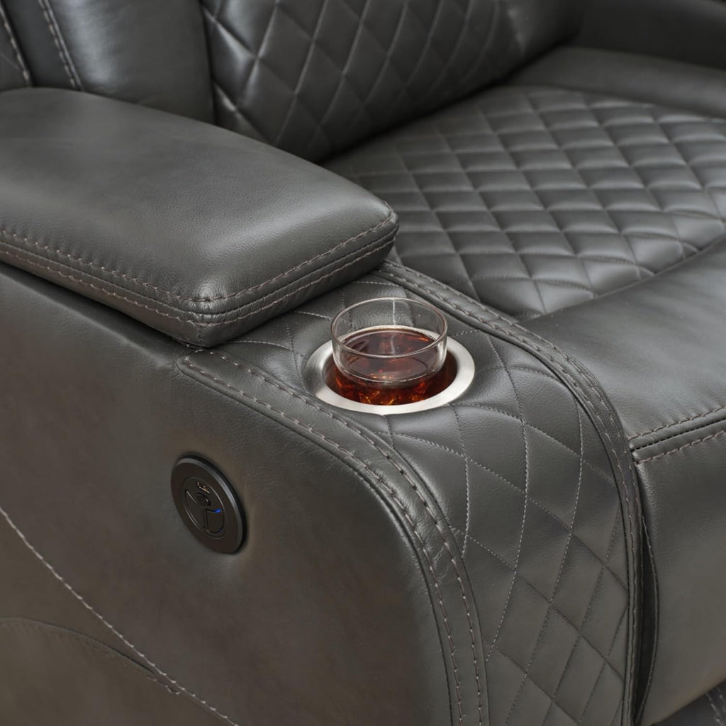 KEIKI L-Shaped Oversized Technical Leather Sectional Power Reclining Sofa with Extendable Footrest and Cup Holder, Electric Control 5-Seater Couch with USB, for Home Theater, Living Room, Grey