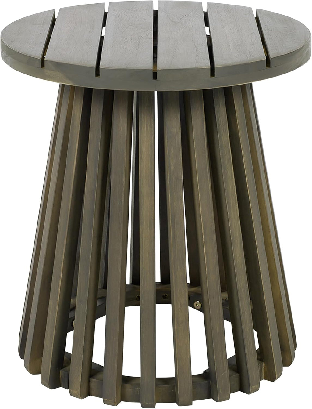 Christopher Knight Home Taki Acacia Wood Patio Coffee Table, Round Table with Unique Wooden Base for Backyard, Stylish Indoor/Outdoor Table, Easy Assembly, Space Saving Outdoor Furniture, Grey
