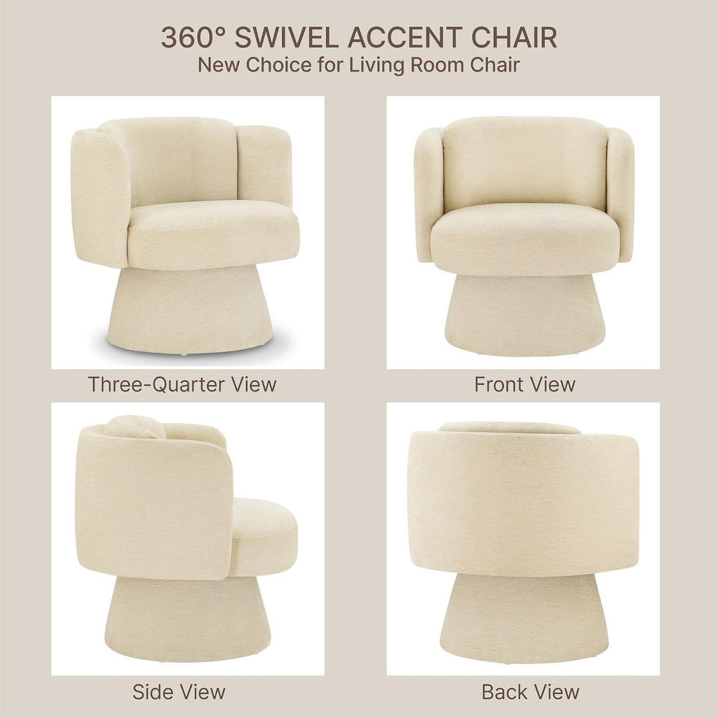 Swivel Barrel Chair,360° Accent Chairs with Round Backrest,Upholstered Lounge Chair for Vanity,Living Room,Bedroom,Reading Nook,Sand