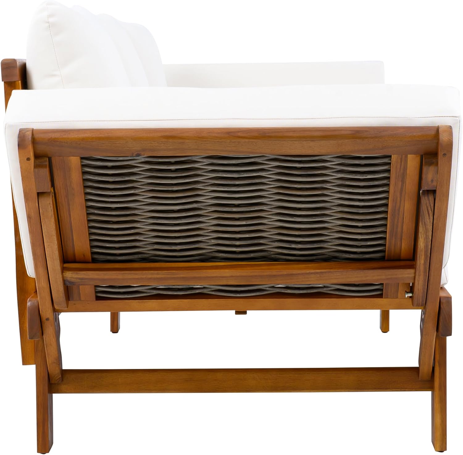 Christopher Knight Home Guru Patio Convertible Couch with Adjustable Armrest, Acacia Wood Outdoor Daybed, PE Wicker Patio 3 Seater Sofa, Back Pillow+Removable Cushion, Teak+Cream