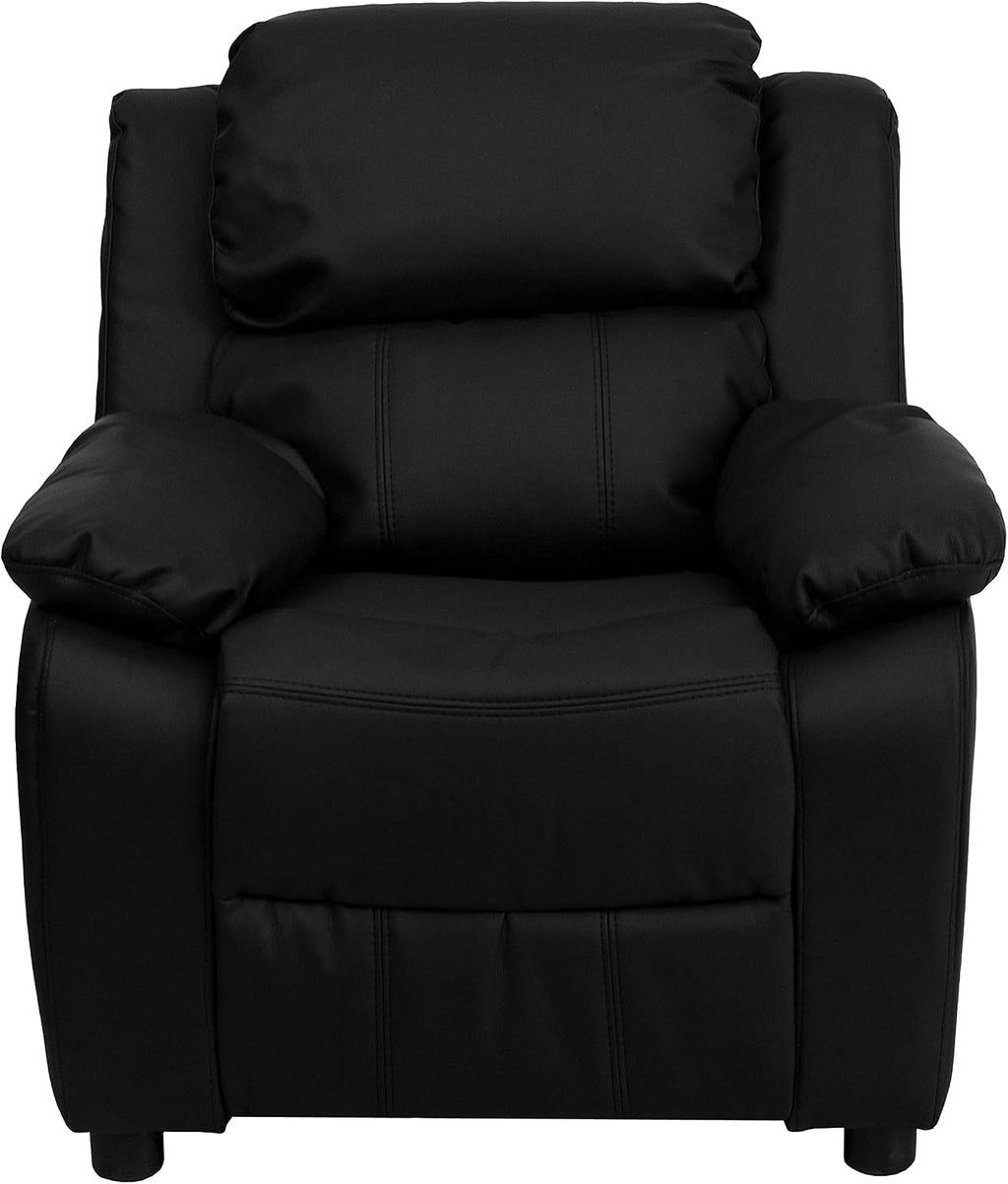 Flash Furniture Charlie LeatherSoft Kids Recliner with Flip-Up Storage Arms and Safety Recline, Contemporary Reclining Chair for Kids, Supports up to 90 lbs., Black