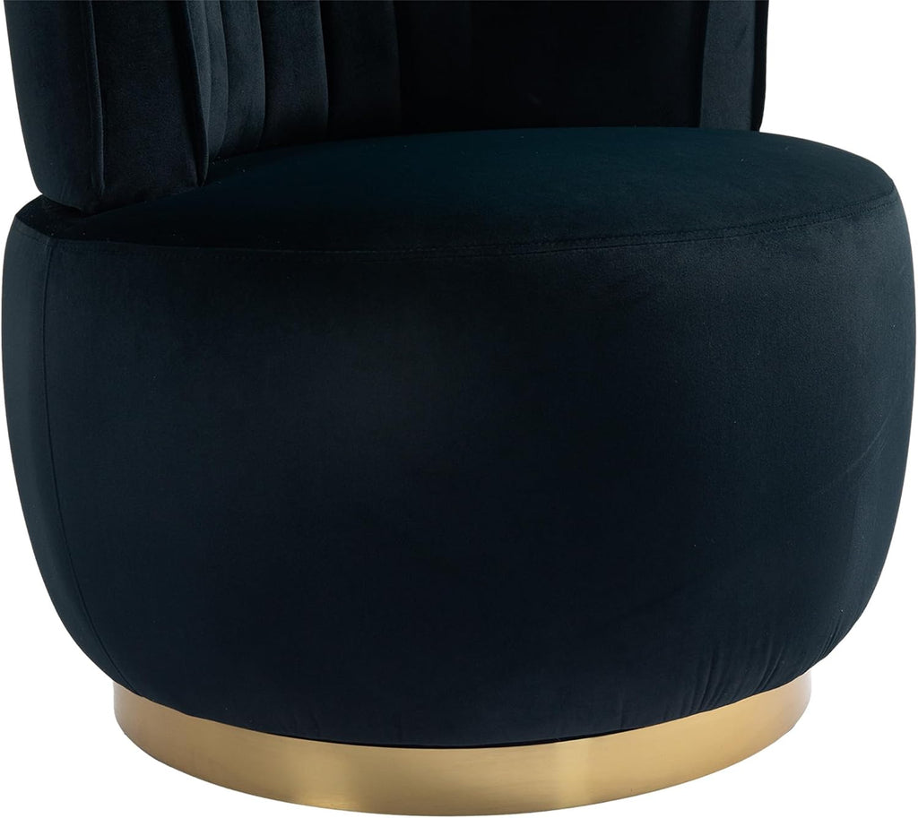 KEIKI Swivel Barrel Accent Chair, 360 Degree Rotating Upholstered Armchair with Velvet Fabric for Living Room, Office, Bedroom, Black