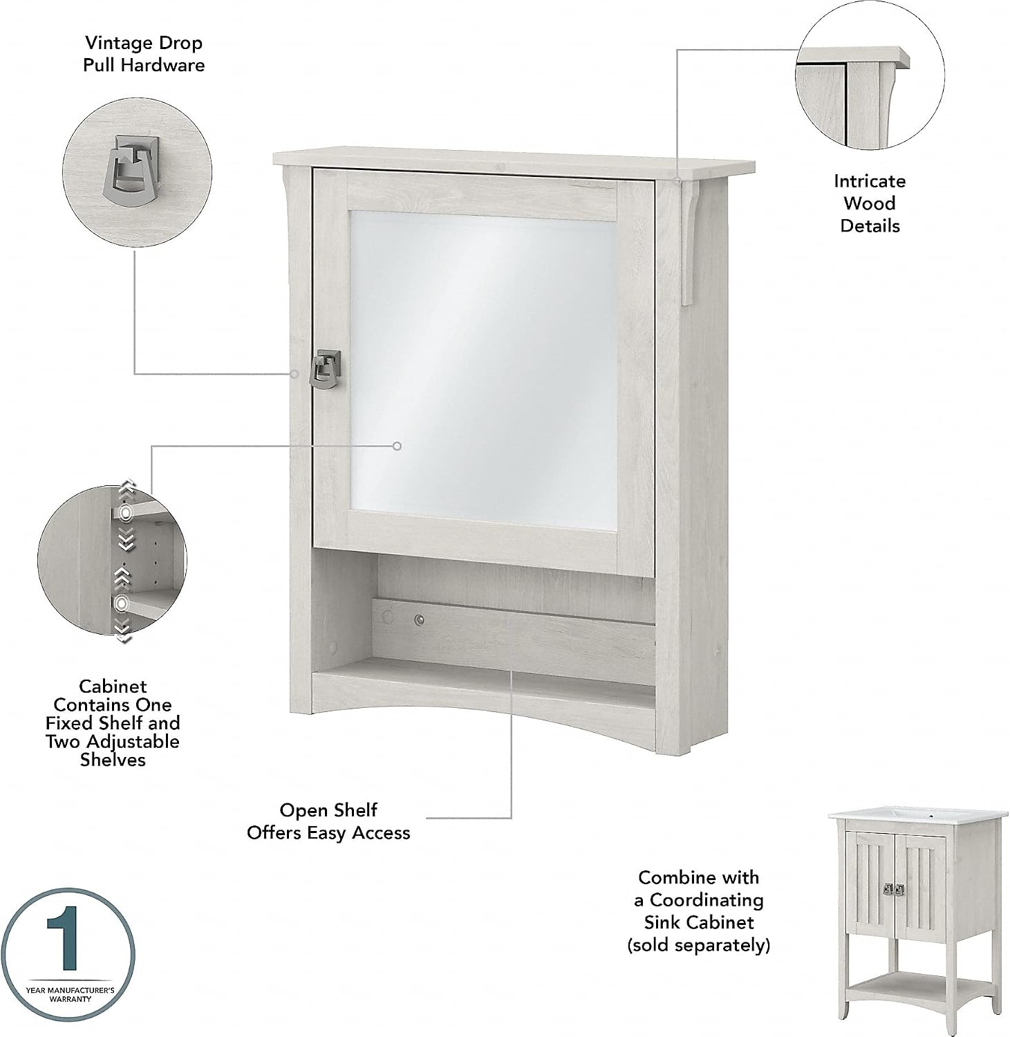 Bush Home Salinas 48W Double Vanity Set with Sinks and Medicine Cabinets in Linen White Oak