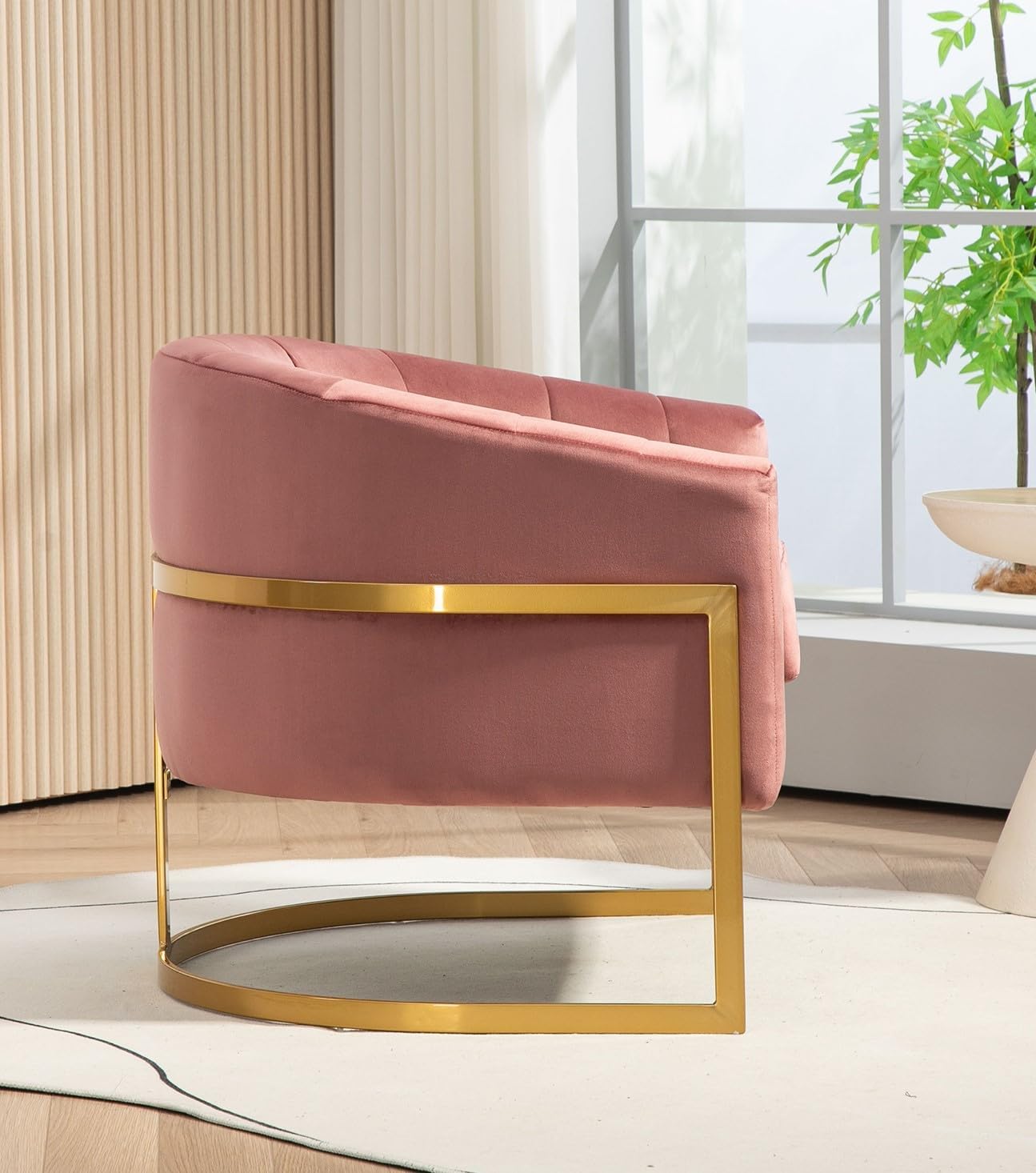 Container Furniture Direct Velvet Modern Accent Armchair - Luxury Gold Frame | Versatile Seating for Living Room, Bedroom, Office, Rose