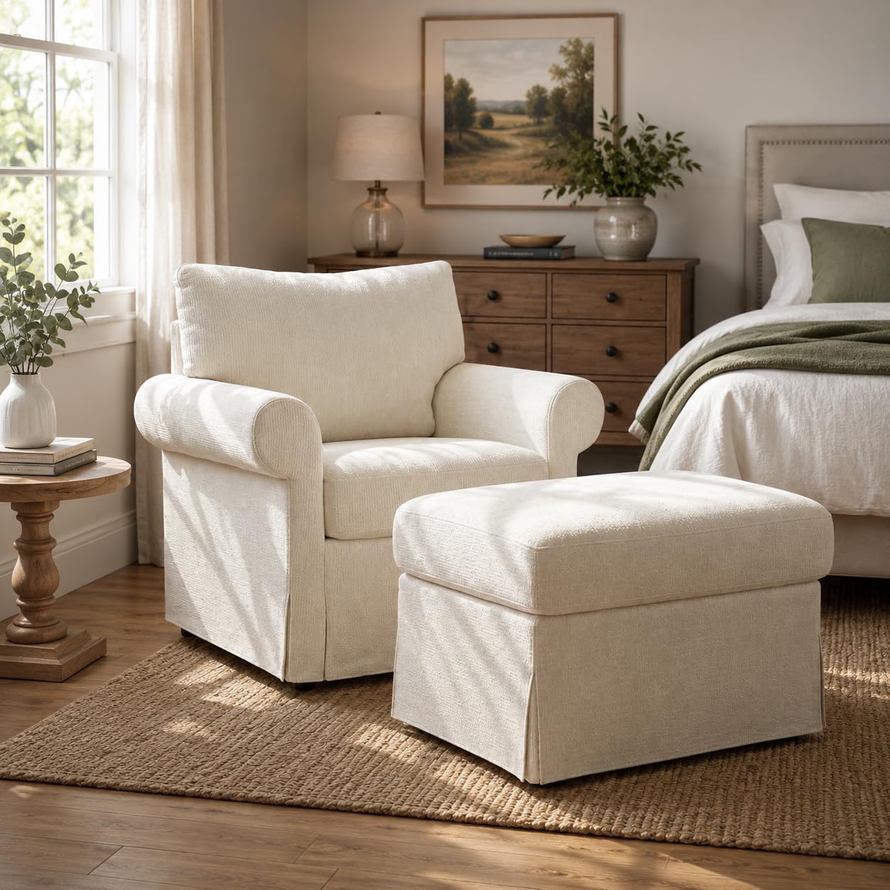 35.82' Accent Chair with Ottoman Set Upholstered Living Room Chairs for Reading Chair with Chaise Lounge Chairs Indoor, Comfortable Armchair for Bedroom (Beige, 35.82')